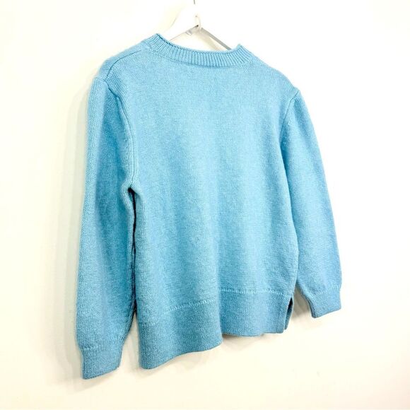 Zara Light Blue V Neck Wool Blend Side Slit Cozy Oversized Slouchy Sweater - Picture 11 of 12